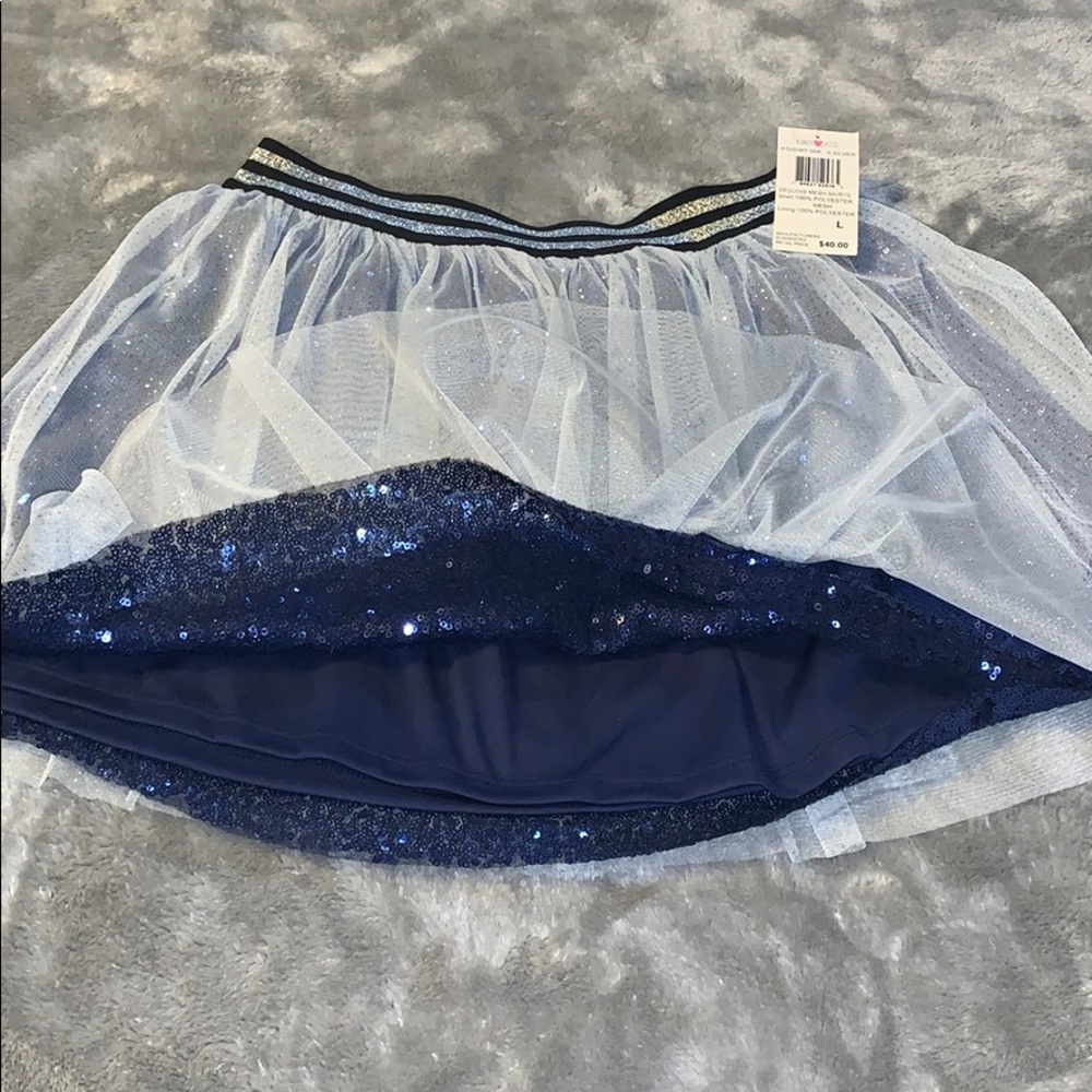 Girls Kandy Kiss Sequins Mesh Silver Navy Skirt - Picture 4 of 8